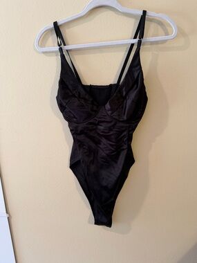 Sleek Black Satin Underwire Shaping Bodysuit